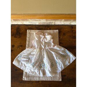 Vintage Baby Dress With Pink Satin Trim & Floral Embroidery